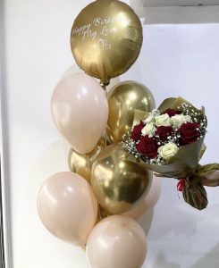 valentine balloons and flowers